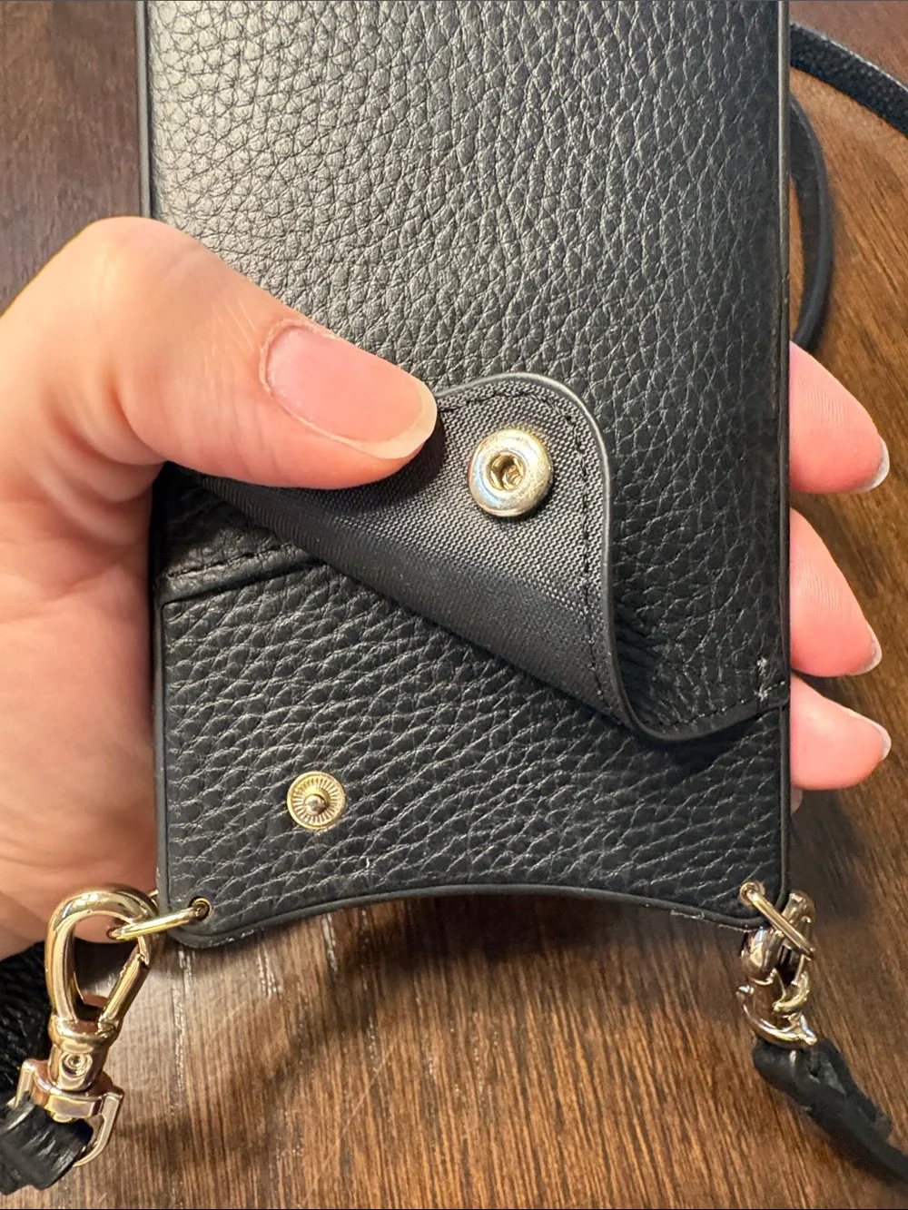 Bandolier Black Pebbled Leather Crossbody Case with Gold Accents iPhone XS Max